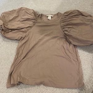 H&M brown puff sleeve t shirt top XS NWOT